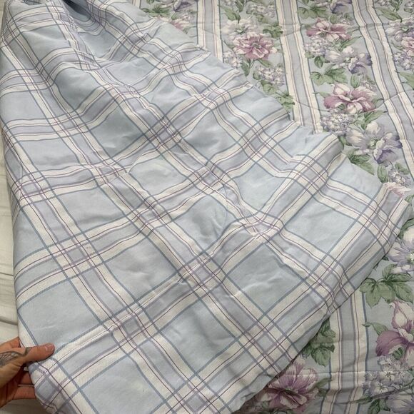 Antique Blue Purple Floral Quilt Comforter Hand Quilted Queen Reversible Pretty! - Picture 3 of 9